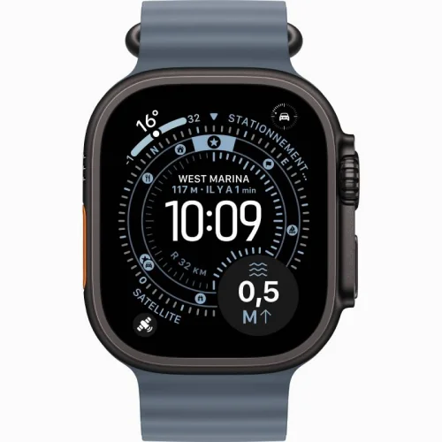 Apple Watch Ultra 3 Boîtier 49 MM Boîtier en titane noir (49 mm/GPS-Cellular)  - Bracelet Océan Bleu maritime Image 1