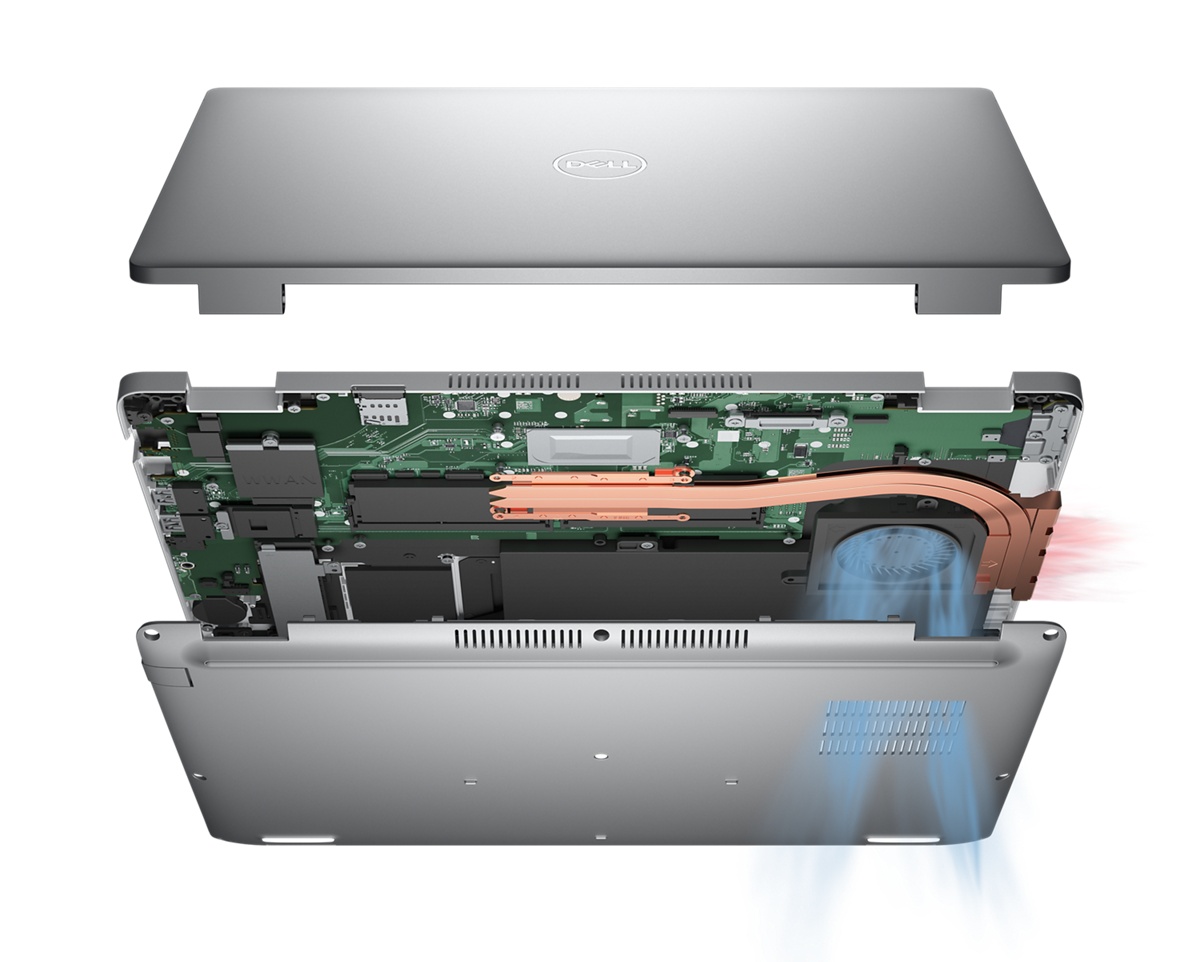 Image d’un ordinateur portable Dell Latitude 5430 démonté avec le produit à l’intérieur.