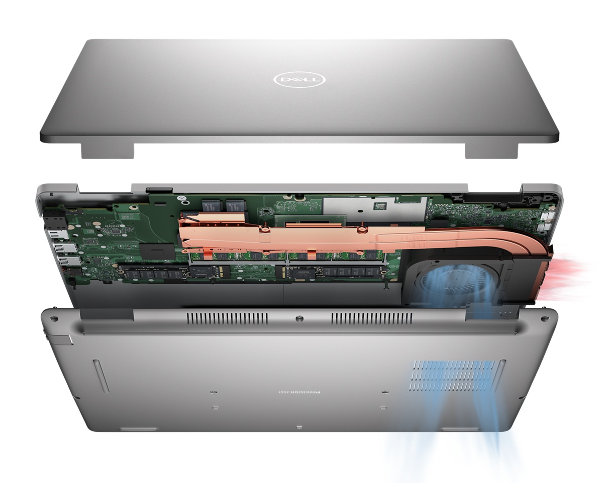 Image d’un ordinateur portable Dell Latitude 15 5531 démonté illustrant l’intérieur du produit.