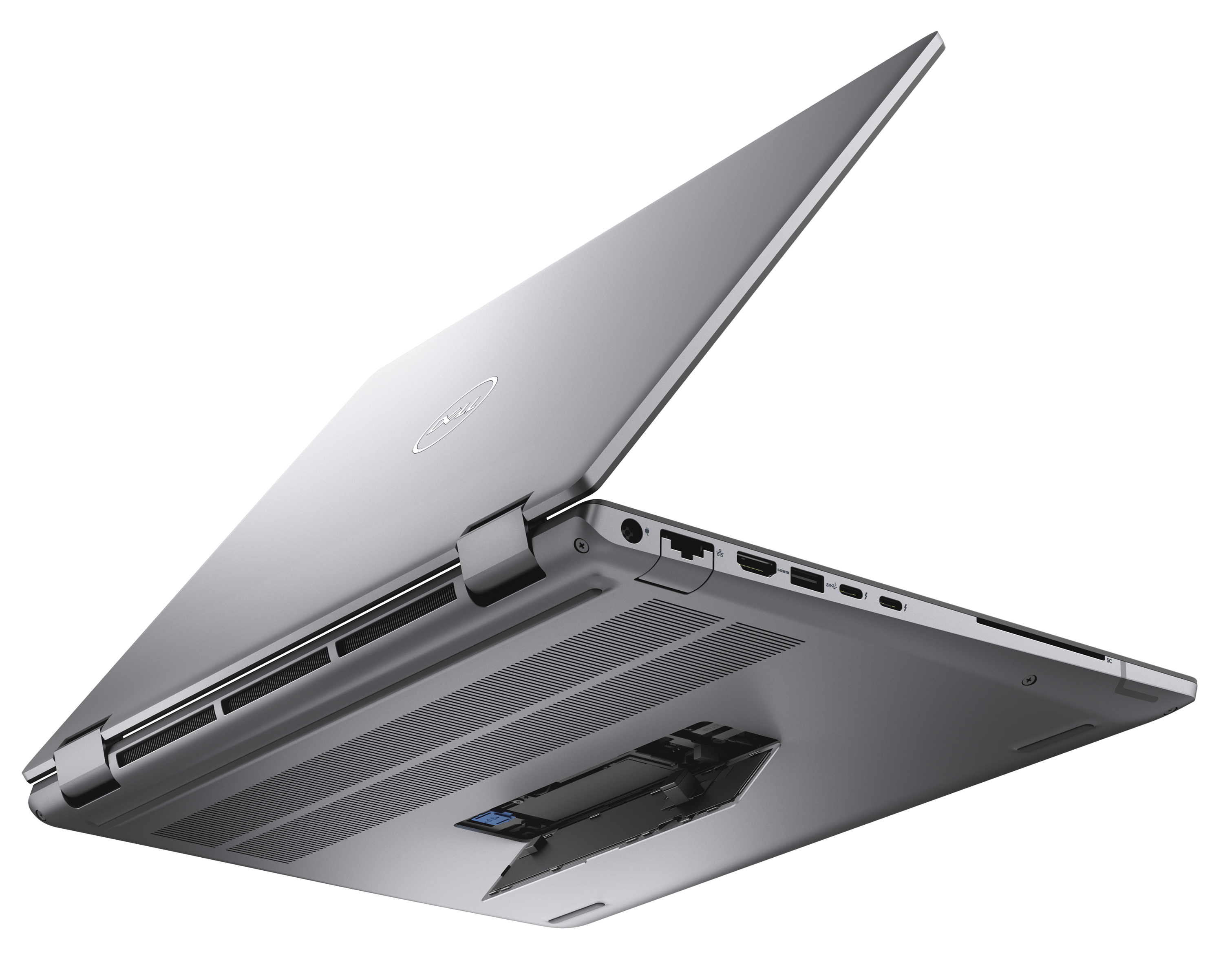 Image d’une station de travail mobile Dell Precision 16 7670 montrant les ports disponibles sous le produit.