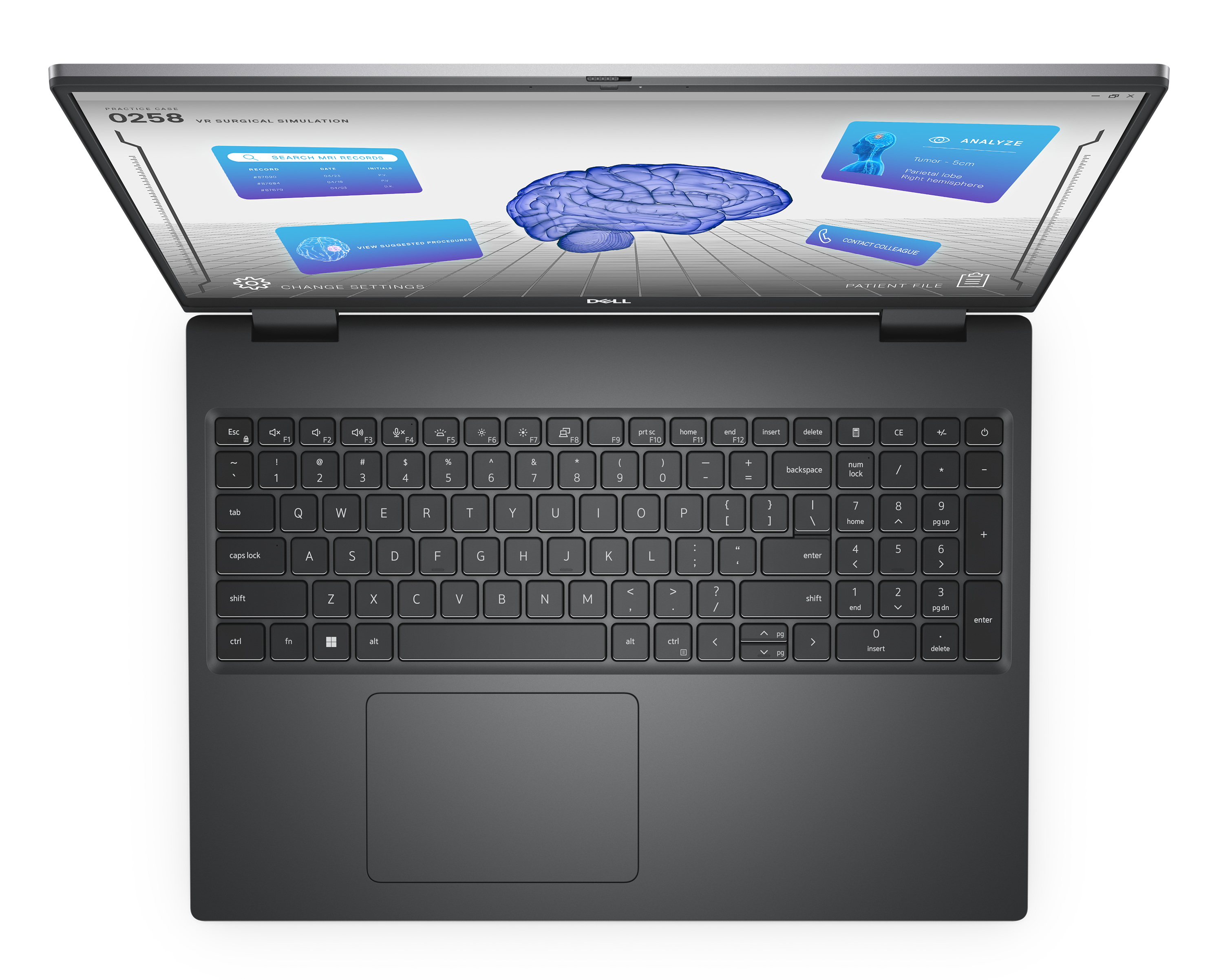 Image d’une station de travail mobile Dell Precision 16 7670 vue du dessus montrant la conception du produit.