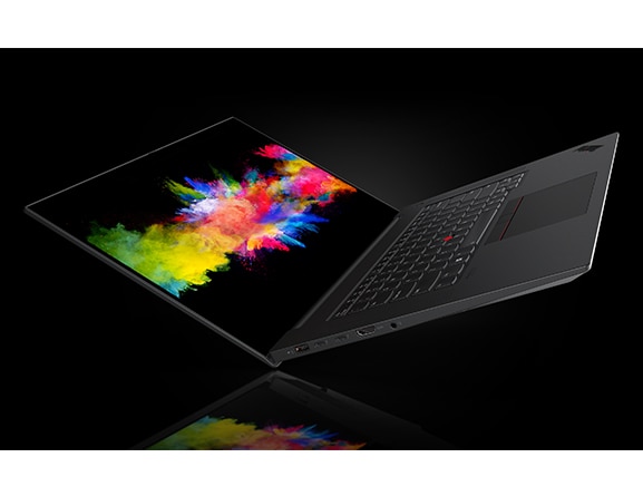 Station de travail mobile Lenovo ThinkPad P1 Gen 5 flottante, orientée vers l’arrière, ouverte à 160 degrés.