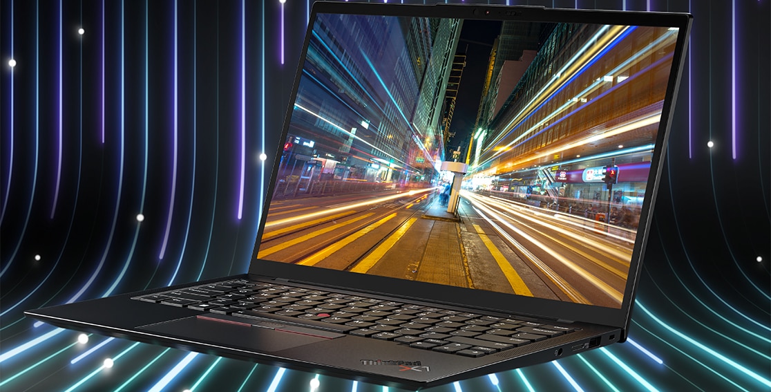 Rear view of top cover on the Lenovo ThinkPad X1 Carbon Gen 10 laptop in Deep Black. 