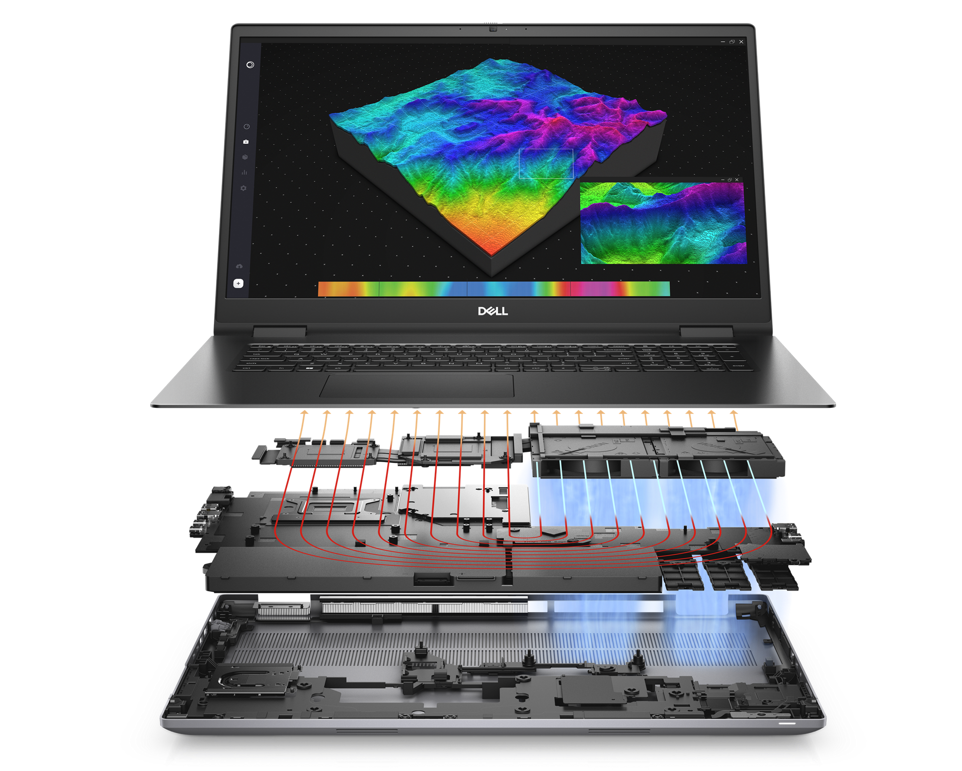 Image d’une station de travail mobile Dell Precision 17 7770 démontée montrant l’intérieur du clavier du produit.