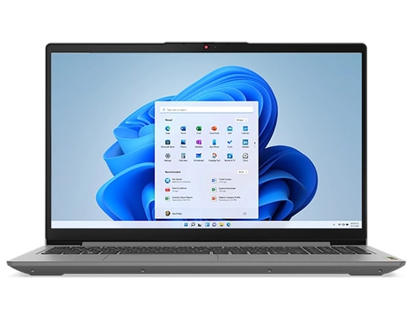 Ideapad 3 15inch Hero Front Facing Right Arctic Grey lid open screen on