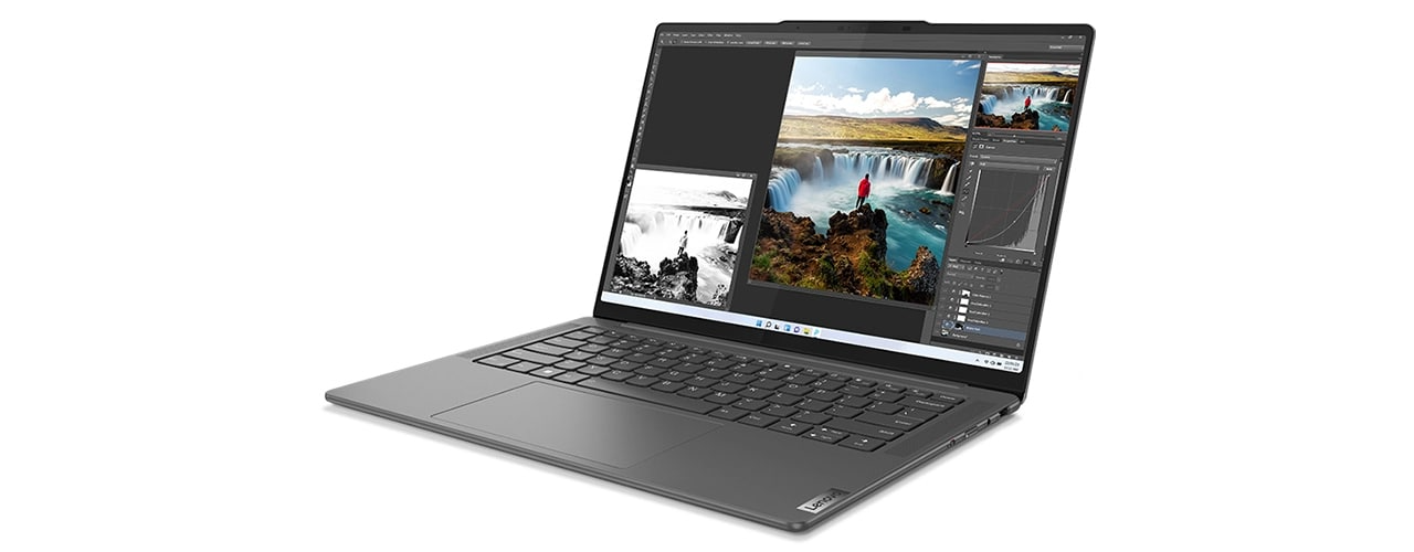 Portable Yoga Pro 7i Gen 8 avec un logiciel de montage photo ouvert sur l’écran