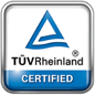 Icône certifié TÜV Rheinland avec texte Flicker Free