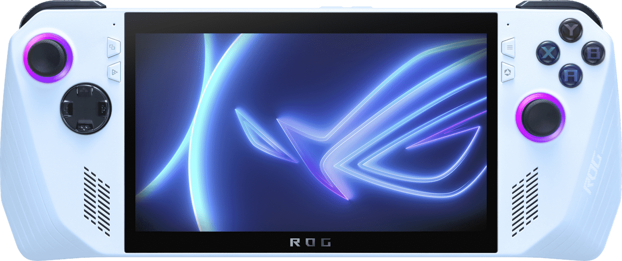 Vue avant de la ROG Ally, avec tous les boutons identifiés.
